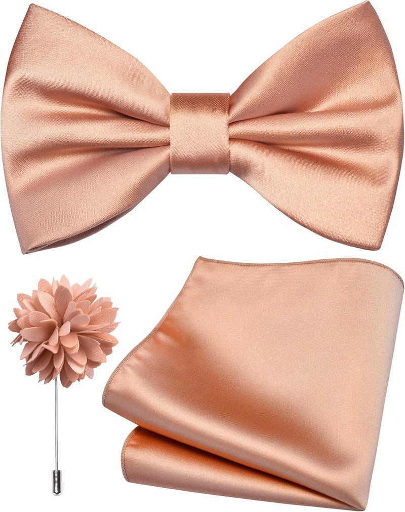 Branduce Solid Color Pre-tied Bow Tie and Pocket Square Lapel Pin Set for Men - Image 1